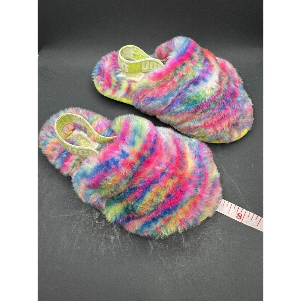 UGG Fluff Yeah Girl’s US 10 Faux Fur Slippers Tie Dye Multicolor (Bx 5)